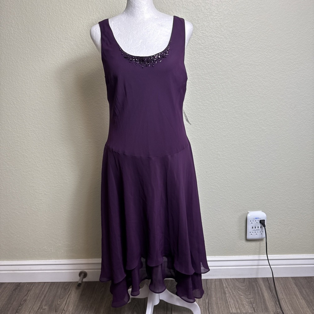 SLNY Beaded Chiffon Tiered Jacket Dress 2-Pc 6P Deep Plum Mother of the Bride - Picture 5 of 12